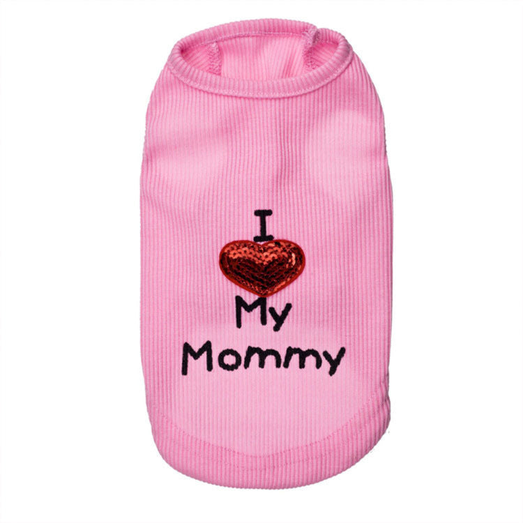 HKM-3043261 I Love Mom Pure Cotton Dog Vest in Black, White, and Pink - Sizes XXS to L