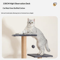 HKM-3044285 Cat Tree with Dedicated Bed - Wood Minimalist Design in Light Gray, Dark Gray, and Beige, 55x38x132 cm