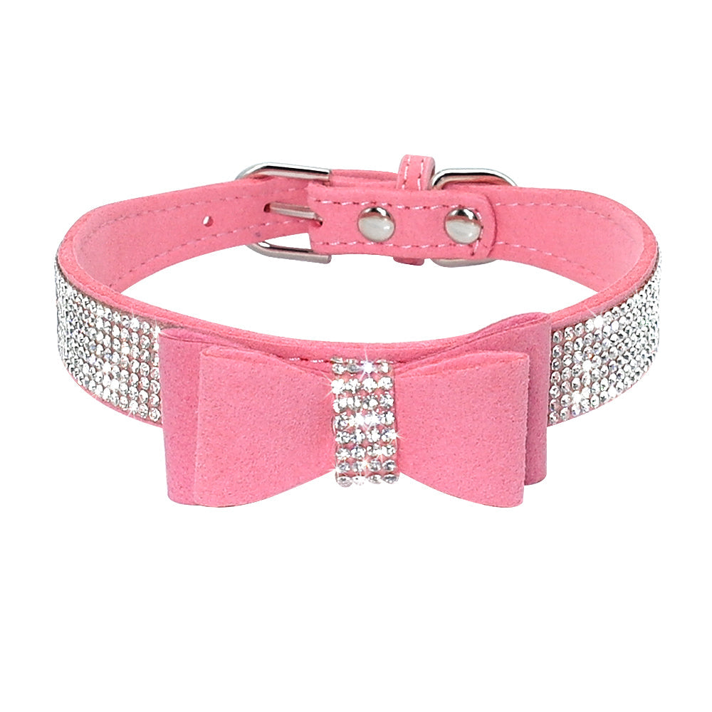 HKM-3044669 Korean Velvet Pet Leash with Rhinestone Bow Tie Design for Small and Medium Pets
