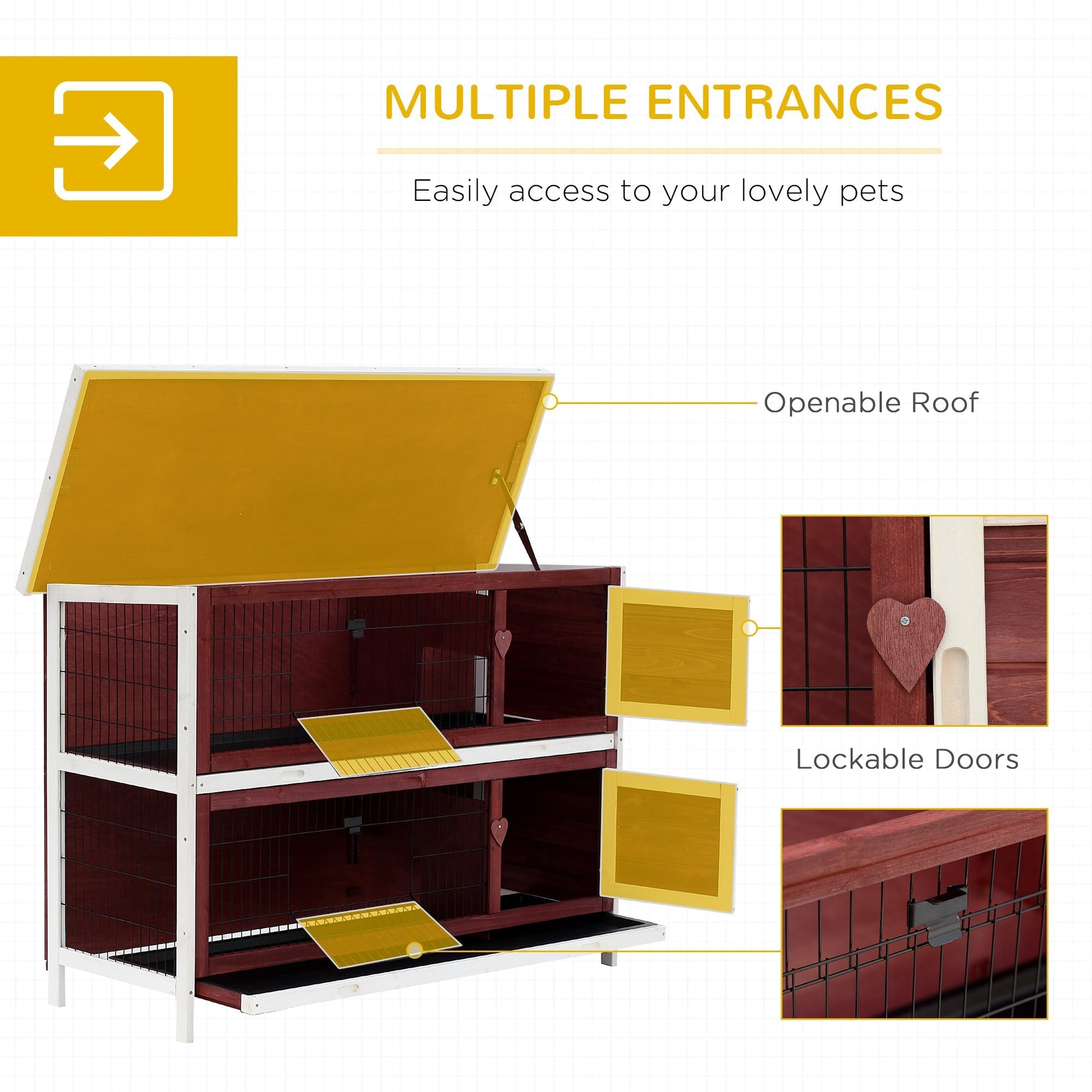 HKM-3046333 54" Elevated 2-Story Weatherproof Wooden Rabbit Hutch with Enclosed Run and Easy Clean Trays