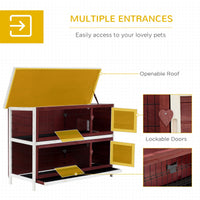 HKM-3046333 54" Elevated 2-Story Weatherproof Wooden Rabbit Hutch with Enclosed Run and Easy Clean Trays