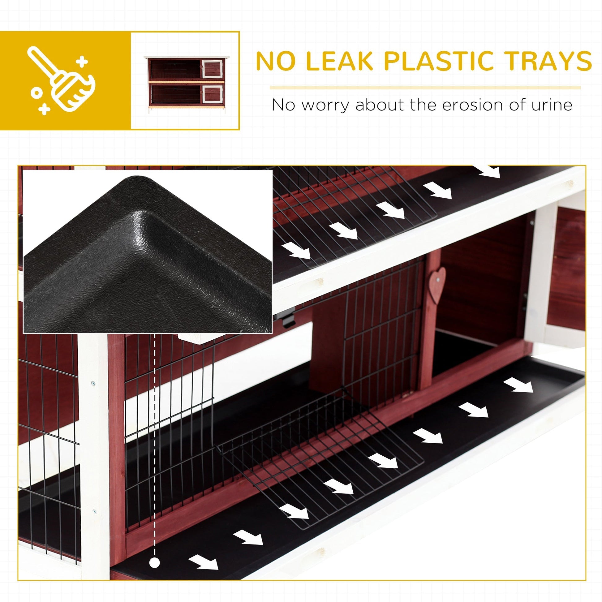 HKM-3046333 54" Elevated 2-Story Weatherproof Wooden Rabbit Hutch with Enclosed Run and Easy Clean Trays