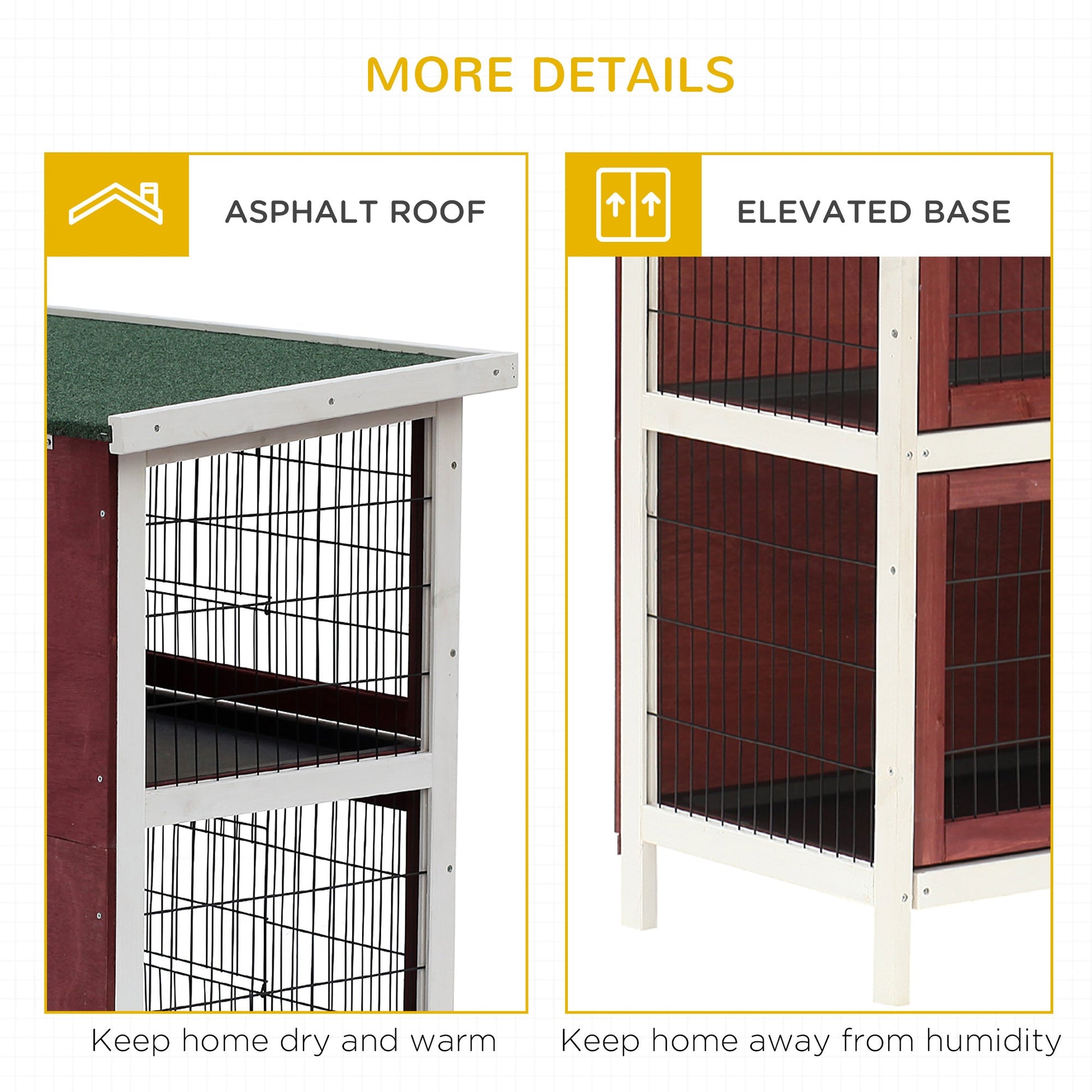 HKM-3046333 54" Elevated 2-Story Weatherproof Wooden Rabbit Hutch with Enclosed Run and Easy Clean Trays