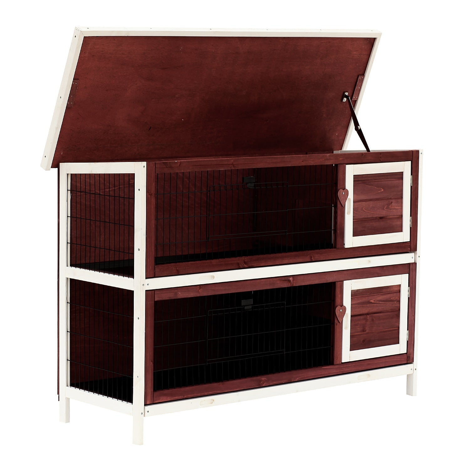 HKM-3046333 54" Elevated 2-Story Weatherproof Wooden Rabbit Hutch with Enclosed Run and Easy Clean Trays