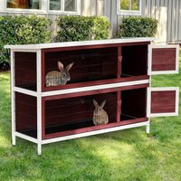 HKM-3046333 54" Elevated 2-Story Weatherproof Wooden Rabbit Hutch with Enclosed Run and Easy Clean Trays