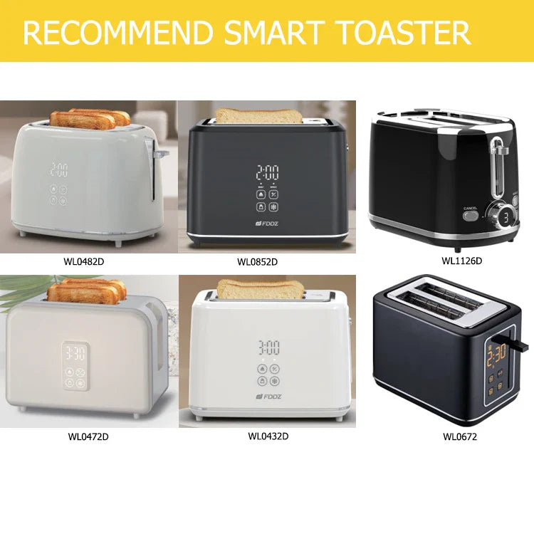 HKM-304659 900W Retro Digital 2-Slice Black Wide Toaster with Timer