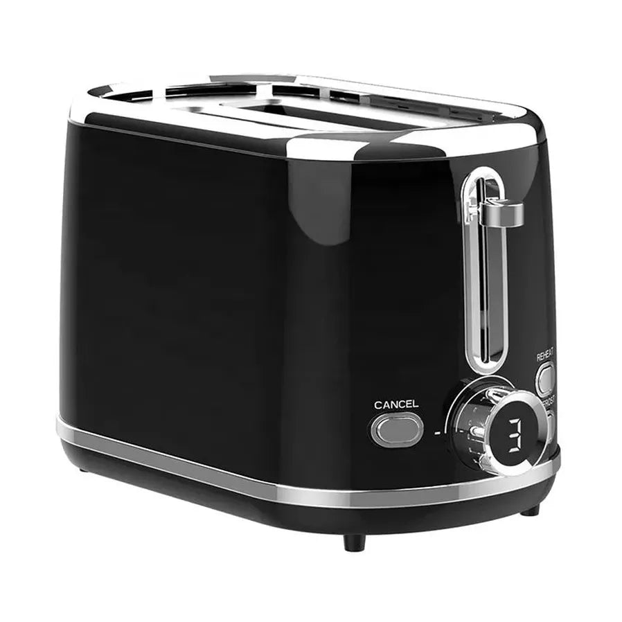HKM-304659 900W Retro Digital 2-Slice Black Wide Toaster with Timer