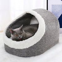 HKM-3046717 Cozy Cloth Dog and Cat Kennel for Autumn and Winter, Beige and Gray, 46x35x30cm, Suitable for Pets Under 7.5kg