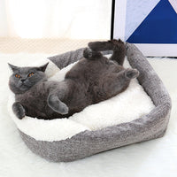 HKM-3046717 Cozy Cloth Dog and Cat Kennel for Autumn and Winter, Beige and Gray, 46x35x30cm, Suitable for Pets Under 7.5kg