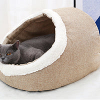 HKM-3046717 Cozy Cloth Dog and Cat Kennel for Autumn and Winter, Beige and Gray, 46x35x30cm, Suitable for Pets Under 7.5kg