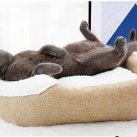 HKM-3046717 Cozy Cloth Dog and Cat Kennel for Autumn and Winter, Beige and Gray, 46x35x30cm, Suitable for Pets Under 7.5kg