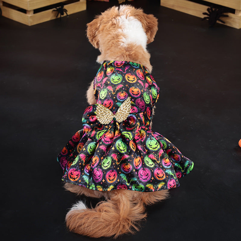 HKM-3046845 Pumpkin & Bat Angel Wings Dog Costume for Halloween, Sizes S-XL, Polyester Material