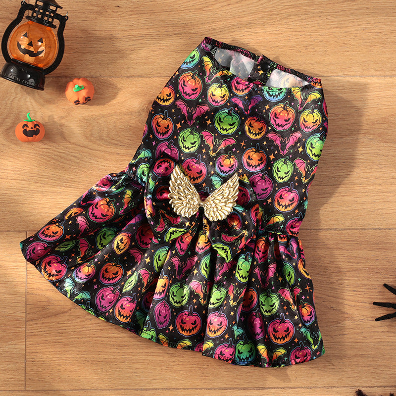 HKM-3046845 Pumpkin & Bat Angel Wings Dog Costume for Halloween, Sizes S-XL, Polyester Material