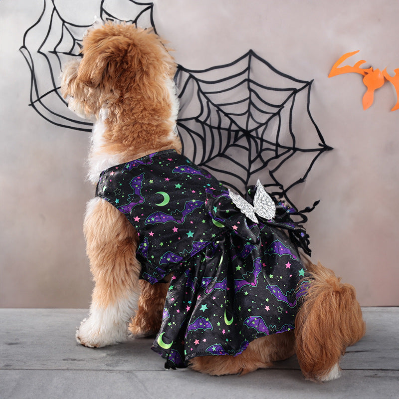 HKM-3046845 Pumpkin & Bat Angel Wings Dog Costume for Halloween, Sizes S-XL, Polyester Material