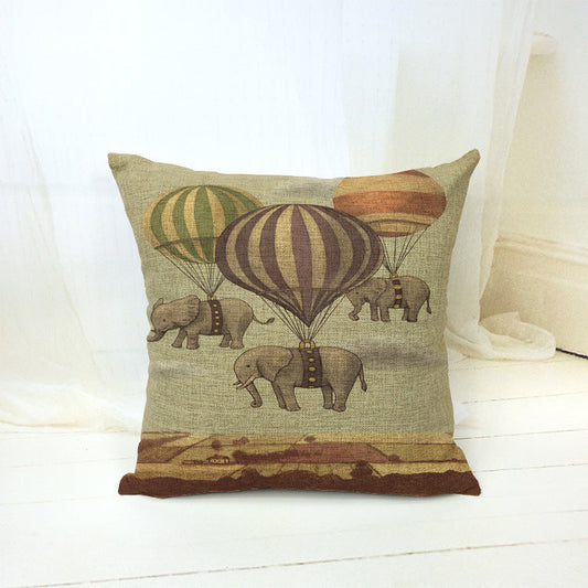 HKM-304723 Hot Air Balloon Cartoon Pillow Cover - Cotton and Linen Waist Cushion with PP Cotton Filling, 45x45 cm