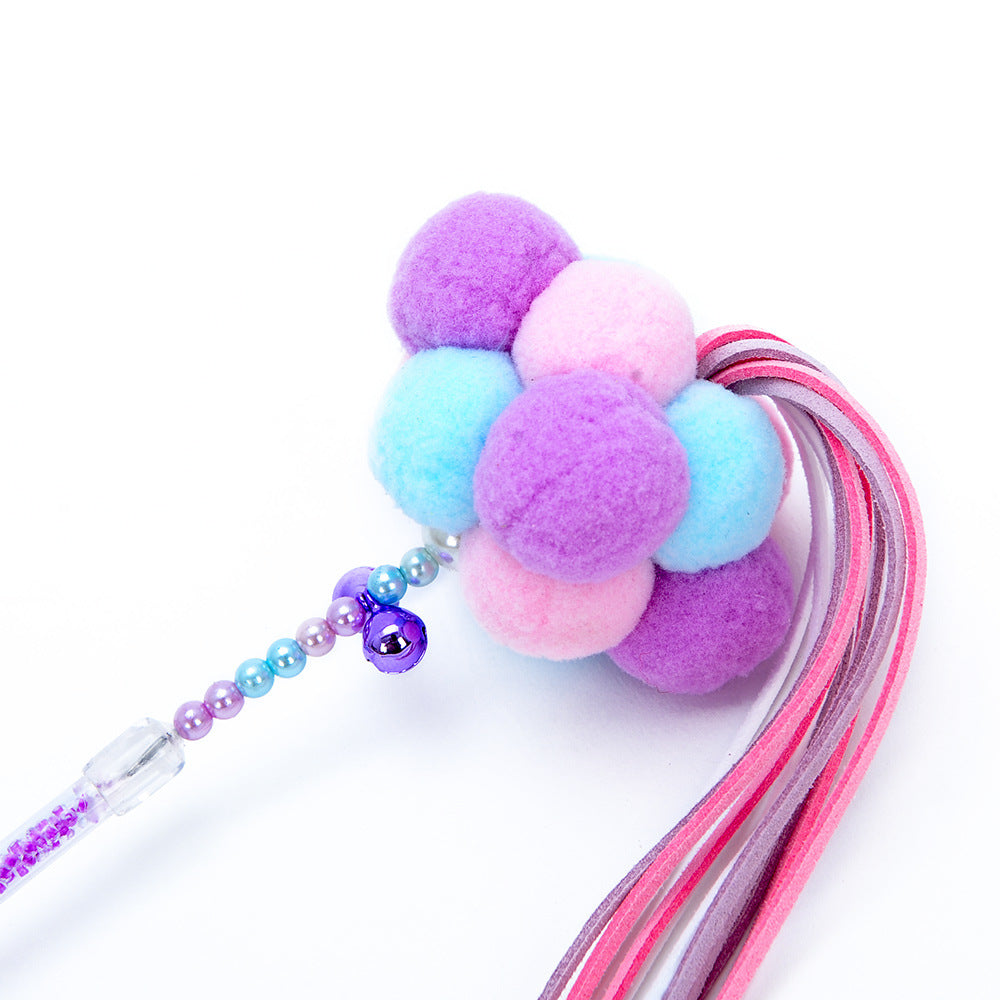 HKM-3047485 Three-Color Cat Ball Teaser Stick with Foldable Ears for Playful Fun