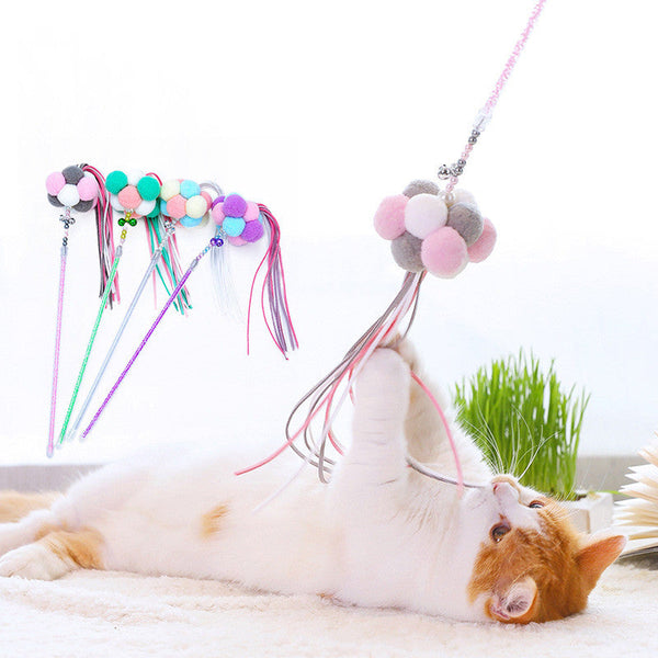HKM-3047485 Three-Color Cat Ball Teaser Stick with Foldable Ears for Playful Fun