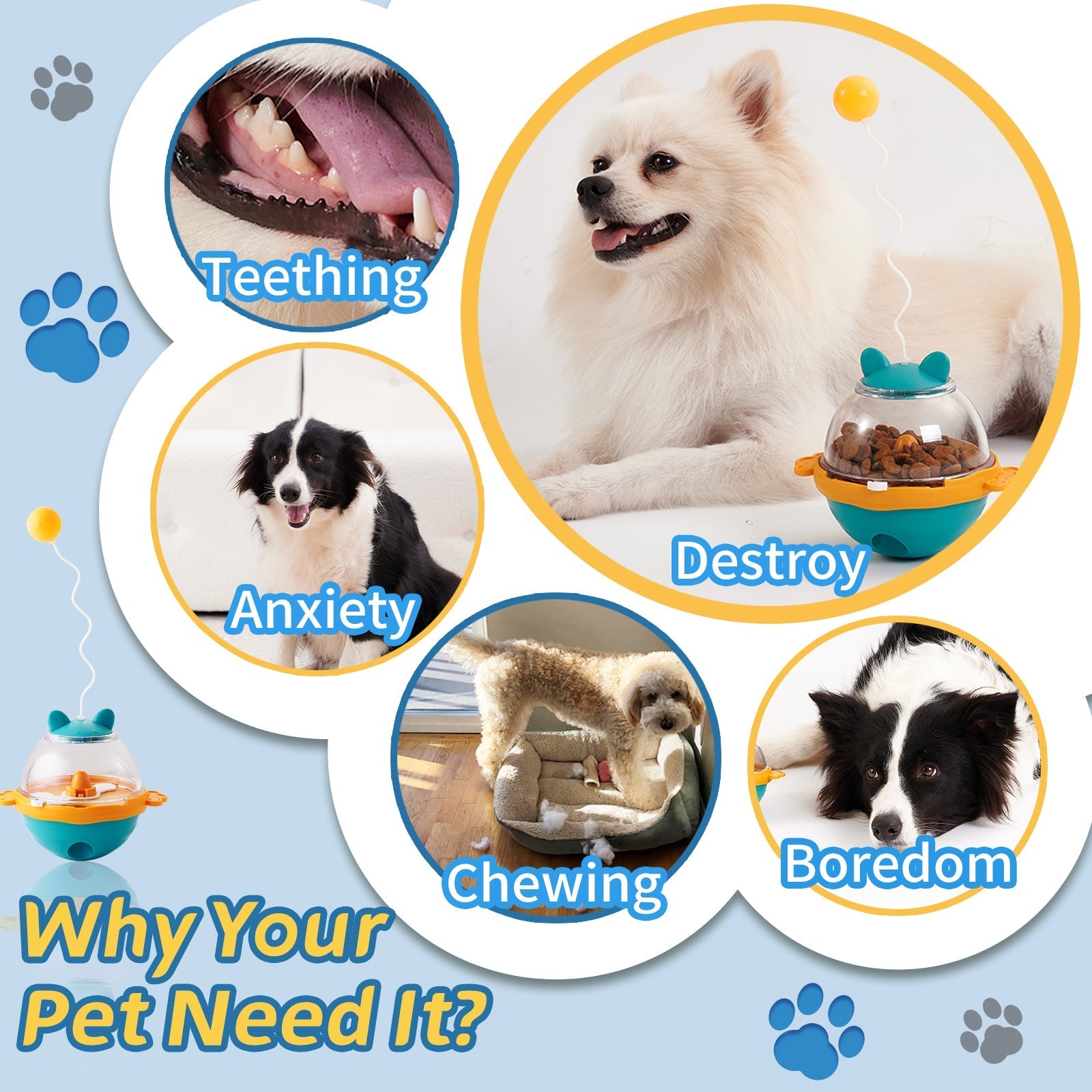 HKM-3049917 Interactive Food Dispensing Tumbler Toy for Dogs and Cats, IQ-Boosting Slow Feeder Treat Ball