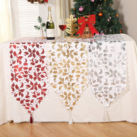 HKM-305043 Christmas Table Runner with Snowflake and Leaf Design, Red and Gold Accents, European Style Cloth Decor