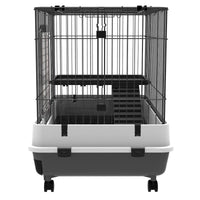 HKM-3052093 2-Level Small Animal Cage with Wheels, Removable Tray, Platform and Ramp for Rabbits, Chinchillas, and Ferrets - Black