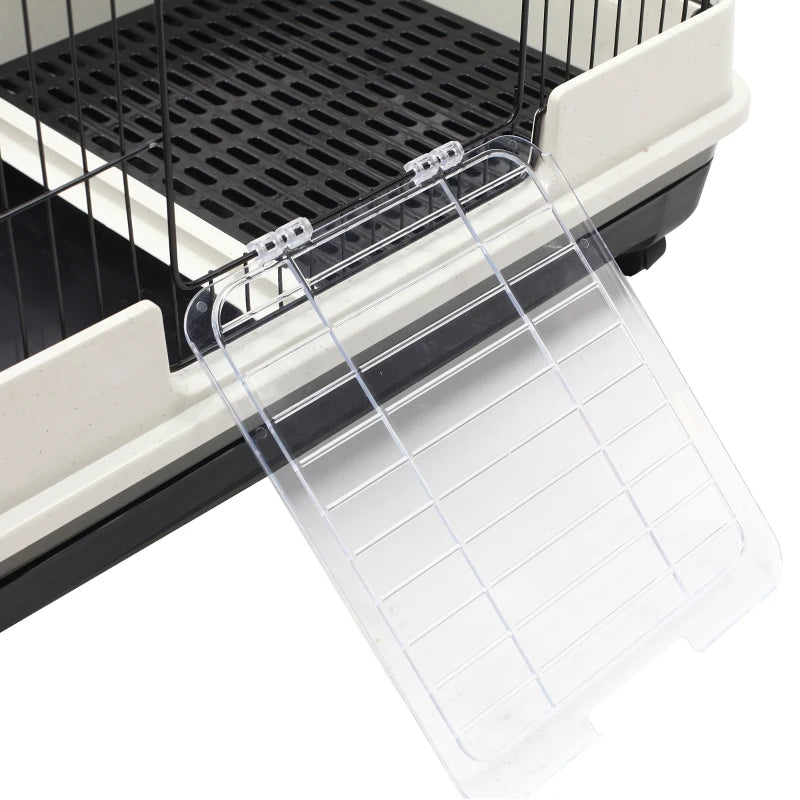 HKM-3052093 2-Level Small Animal Cage with Wheels, Removable Tray, Platform and Ramp for Rabbits, Chinchillas, and Ferrets - Black