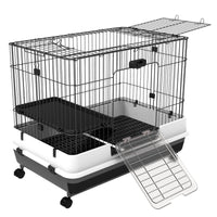 HKM-3052093 2-Level Small Animal Cage with Wheels, Removable Tray, Platform and Ramp for Rabbits, Chinchillas, and Ferrets - Black