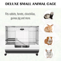 HKM-3052093 2-Level Small Animal Cage with Wheels, Removable Tray, Platform and Ramp for Rabbits, Chinchillas, and Ferrets - Black