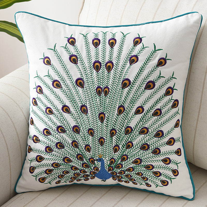 HKM-305299 Cartoon Peacock Pattern Cotton Cushion Pillow - 45x45 cm