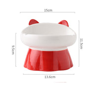 HKM-3054397 High-Footed Ceramic Cat Bowl with Neck Guard - Red Fire Cat Design, 200ml Capacity