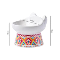 HKM-3054397 High-Footed Ceramic Cat Bowl with Neck Guard - Red Fire Cat Design, 200ml Capacity