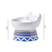 HKM-3054397 High-Footed Ceramic Cat Bowl with Neck Guard - Red Fire Cat Design, 200ml Capacity