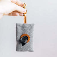 HKM-3054653 Portable Dog Poop Bag Holder - Green & Gray Felt, Compact Size 9*5*2cm