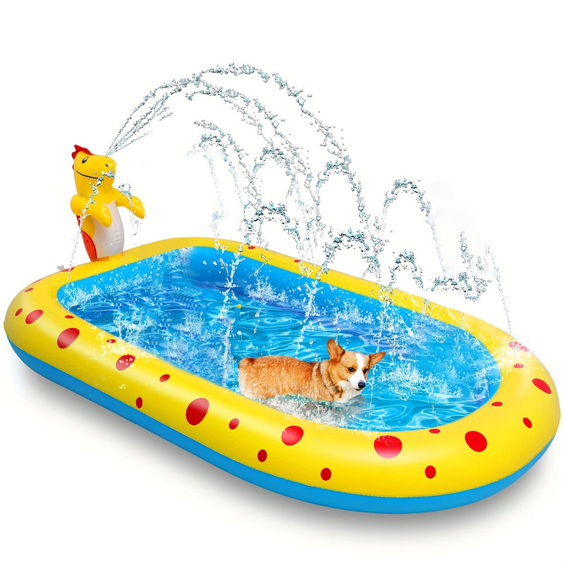 HKM-3055677 Dinosaur-Themed Water Spray Play Mat for Kids and Pets, 170x105x65cm
