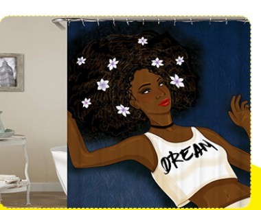 HKM-305619 African Girl Digital Print Shower Curtain - Vibrant Art for Your Bathroom Decor