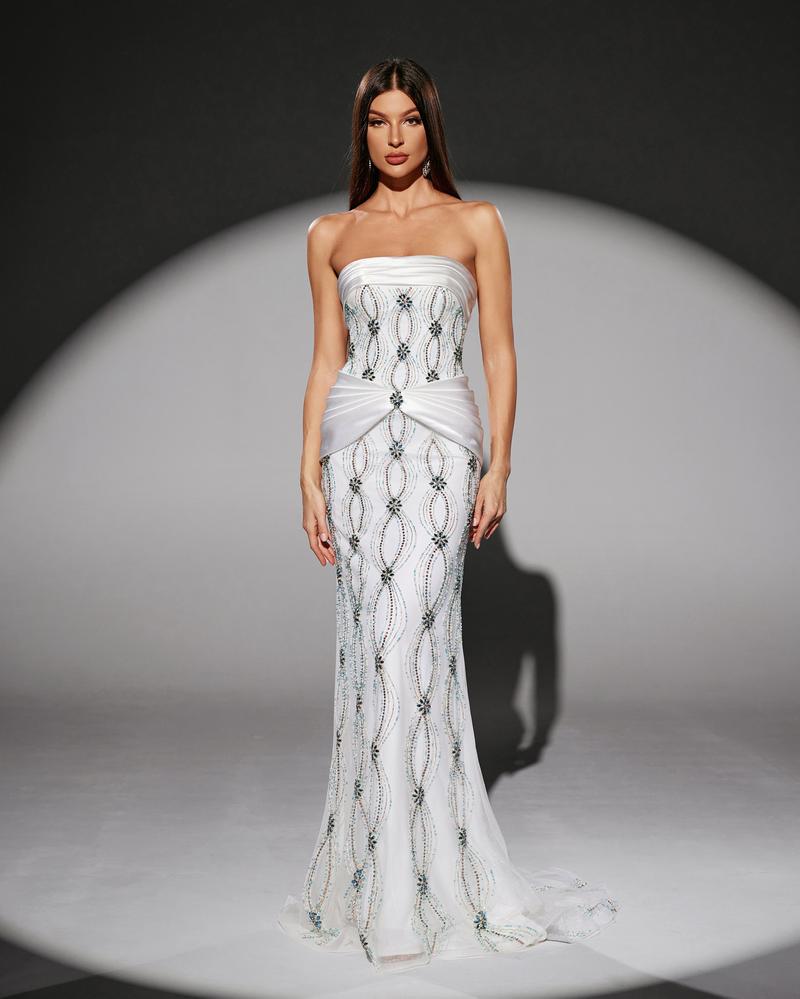 HKM-305619 Elegant White Evening Gown for Women - Style EZ25212