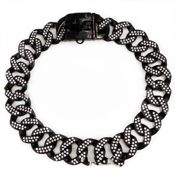 HKM-305619 Stainless Steel Casting Sub-Black And White Diamond Dog Necklace Dog Necklace