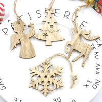 HKM-305683 Christmas Wooden Pendant Decorations - Birch Snowflake, Elk, Tree, Bell, Horse - Set of 6 Ornaments