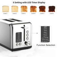 HKM-305811 Smart Digital 2-Slice Electric Toaster with LED Display and Multiple Functions