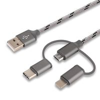 HKM-305939 Multi-Device Fast Charging Cable with Tiger Pattern - 1m, Braided Design, 3-in-1 Compatibility