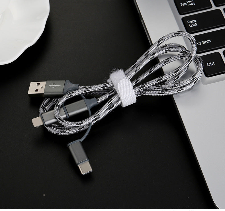 HKM-305939 Multi-Device Fast Charging Cable with Tiger Pattern - 1m, Braided Design, 3-in-1 Compatibility