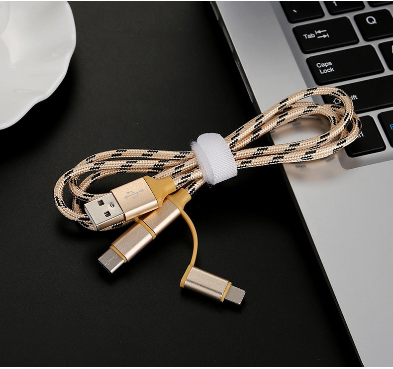 HKM-305939 Multi-Device Fast Charging Cable with Tiger Pattern - 1m, Braided Design, 3-in-1 Compatibility
