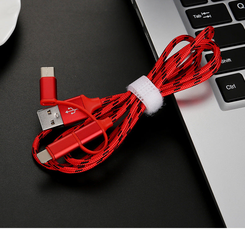 HKM-305939 Multi-Device Fast Charging Cable with Tiger Pattern - 1m, Braided Design, 3-in-1 Compatibility