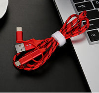 HKM-305939 Multi-Device Fast Charging Cable with Tiger Pattern - 1m, Braided Design, 3-in-1 Compatibility