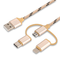 HKM-305939 Multi-Device Fast Charging Cable with Tiger Pattern - 1m, Braided Design, 3-in-1 Compatibility