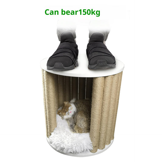 HKM-3059645 Cat Climber and Stool - Durable Pet Furniture with Hemp Rope and Wood Finish