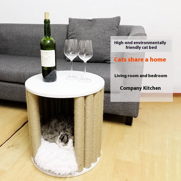 HKM-3059645 Cat Climber and Stool - Durable Pet Furniture with Hemp Rope and Wood Finish