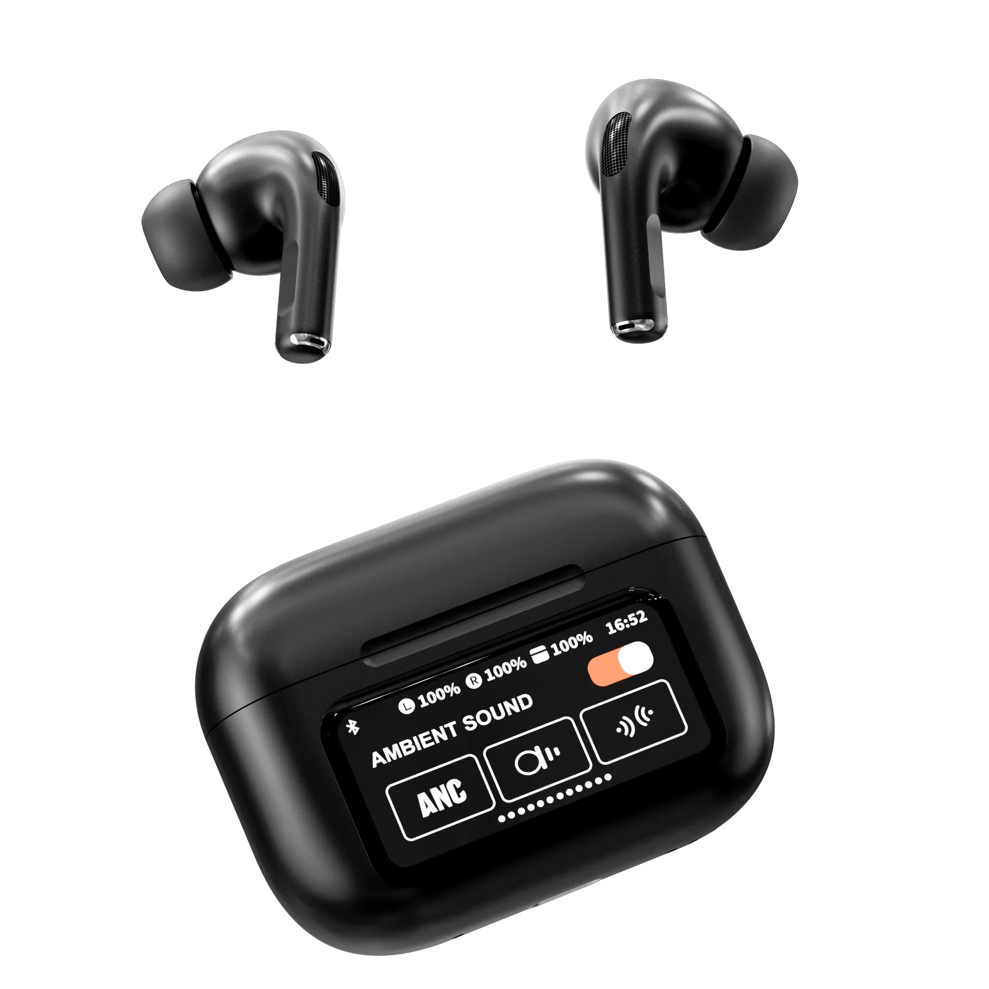 HKM-306067 Smart Touch Screen Wireless Earbuds with Active Noise Cancellation and Environmental Noise Cancellation – Bluetooth 5.4, Low Latency, Black/White