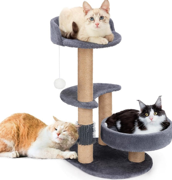 HKM-306067 Stylish Cat Tree with Scratching Posts - Easy Assembly, Wooden Fiber Design for Your Feline Friends