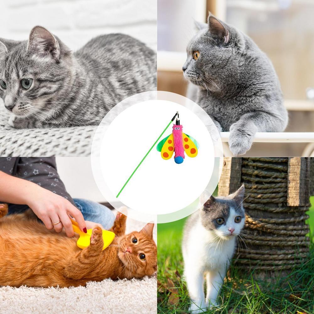 HKM-3061437 Interactive Cat Wand with Bell and Dragonfly Teaser for Indoor Cats