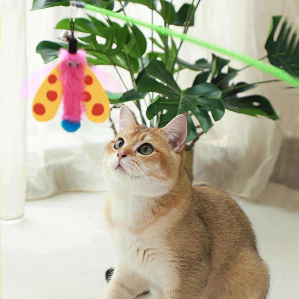 HKM-3061437 Interactive Cat Wand with Bell and Dragonfly Teaser for Indoor Cats
